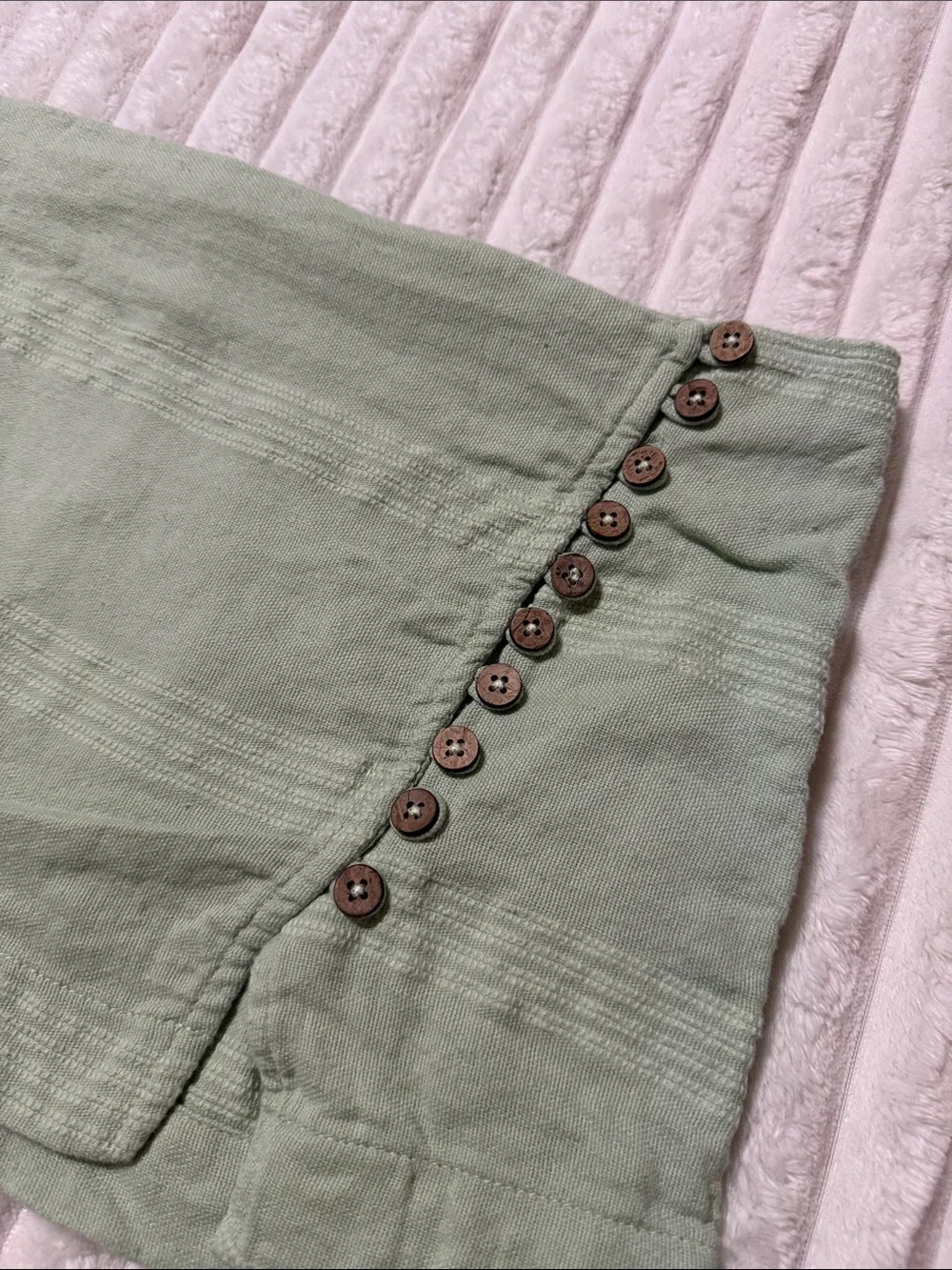 Free People Sage Green Button-Accent Mini Skirt | Size Medium